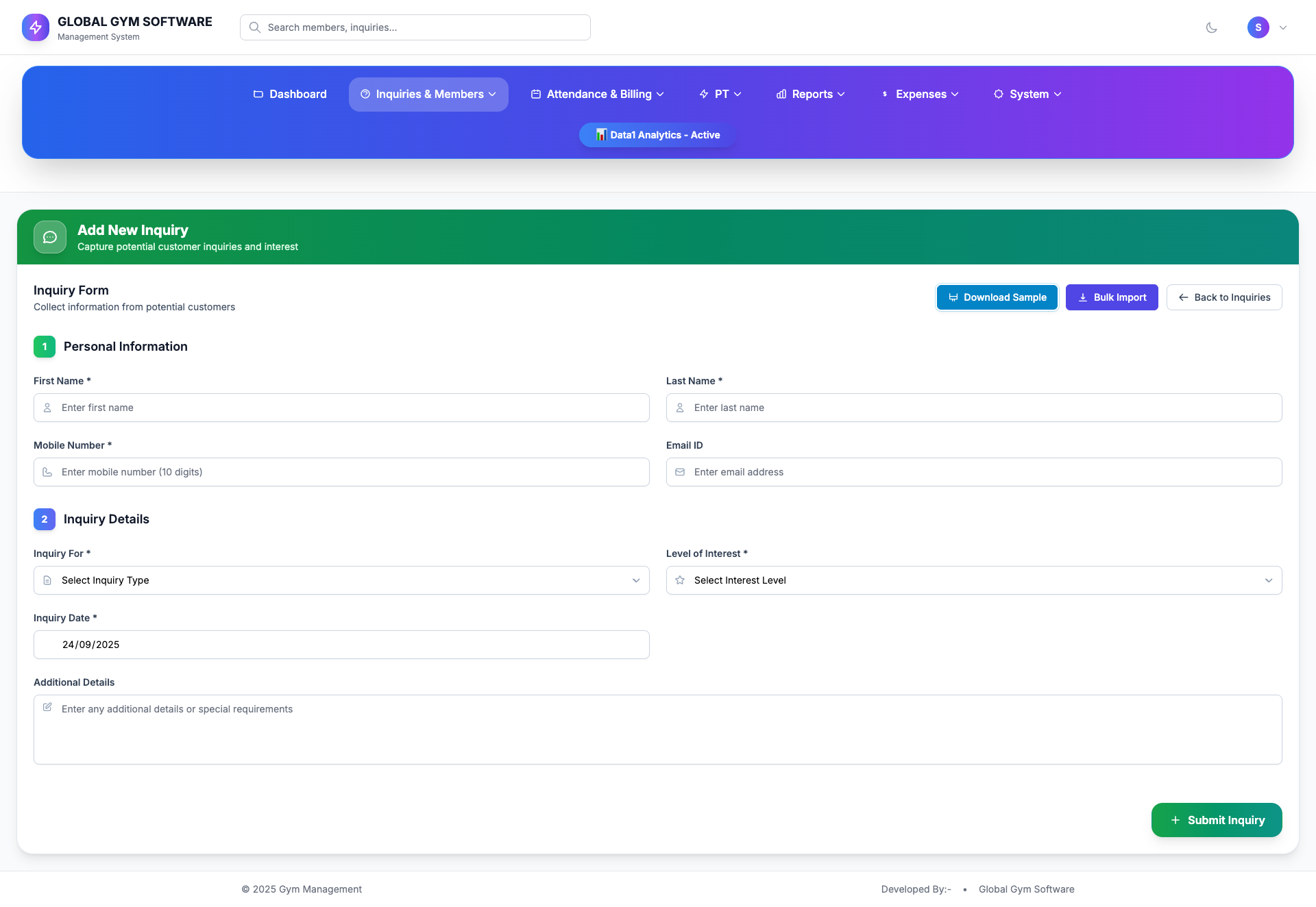 Add New Inquiry Form